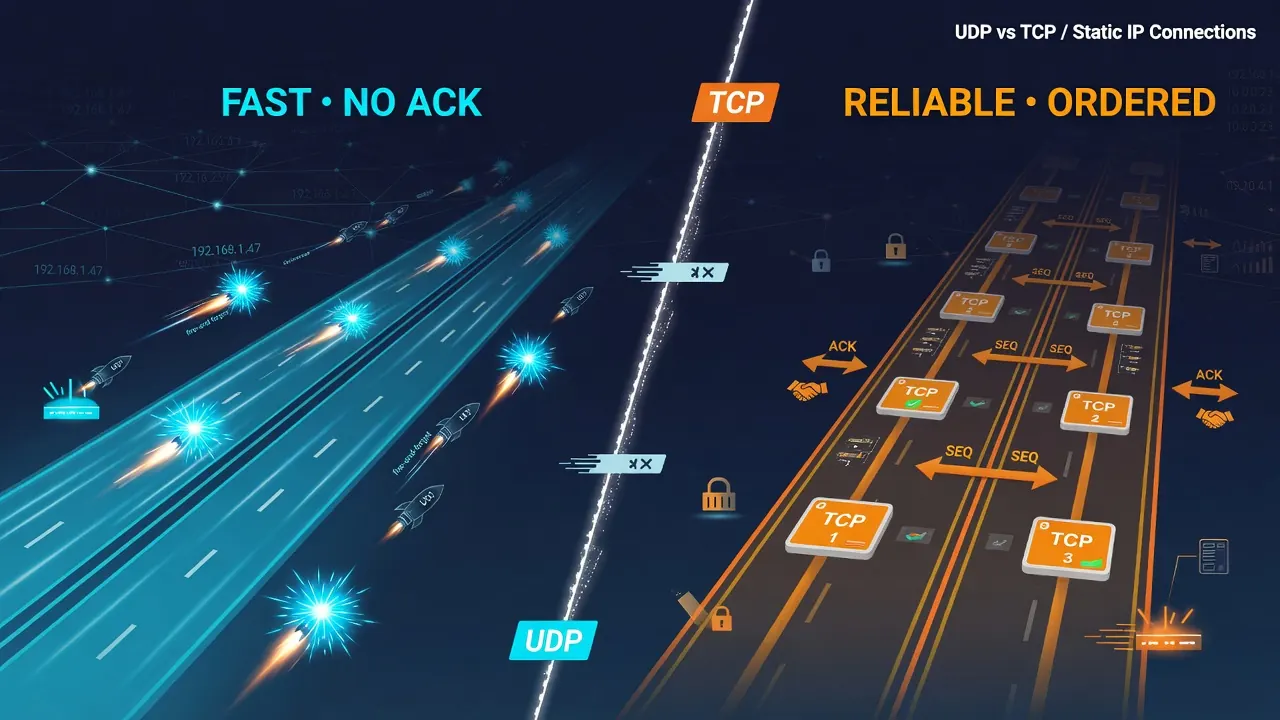 تفاوت UDP و TCP در آی پی ثابت؛ کدام پروتکل انتقال را انتخاب کنیم؟